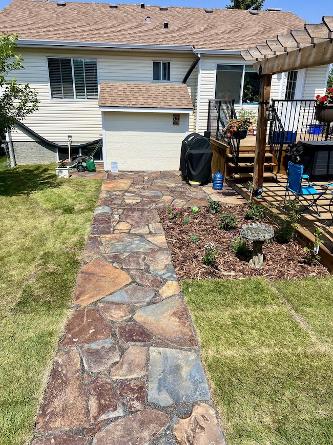 Flagstone Walkway Build in Backyard in Cochrane, Alberta