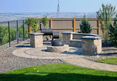 Fire Pit with Seating area in Calgary backyard