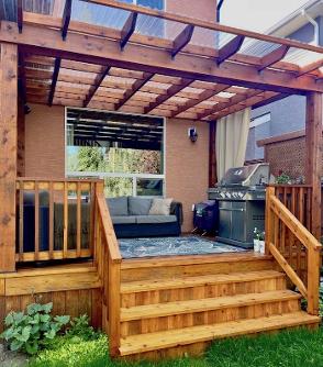 Covered deck construction in Calgary backyard