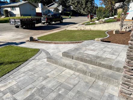 Paving stone pathway and front steps of house in Calgary, Alberta